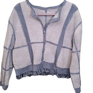 Vintage Suede & Crocheted Patchwork Jacket Fringe Hem SMH Boutique Size M